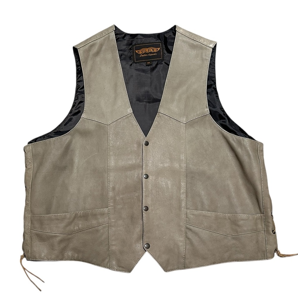 UNIK tan motorcycle Leather Riding vest size 60 men’s